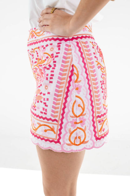 Skirt / The Gianni / Pink/Orange Embroidery:
