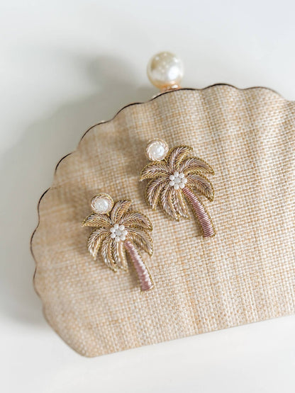 Earrings / Beaded Gold Palm Tree    