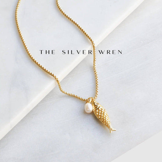 Pearl & Gold Fish Pendant Necklace