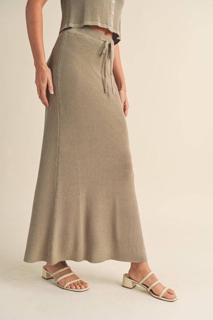 Knitted Maxi Skirt  Green Grey