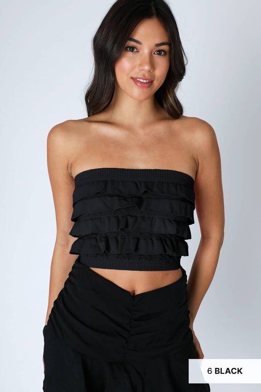Layered Ruffle Tube Top / Black / O/S