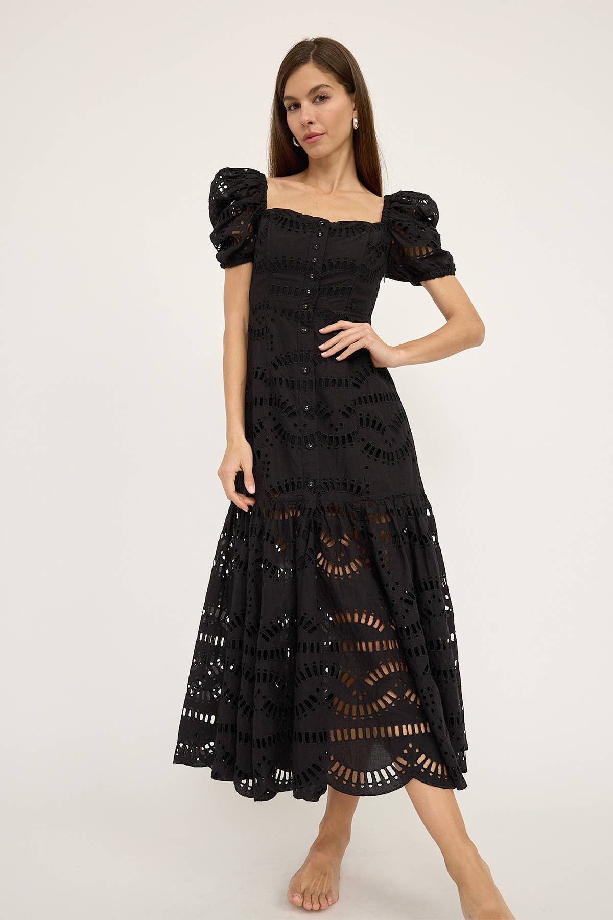 The Eyelet Tiered Dress / Black