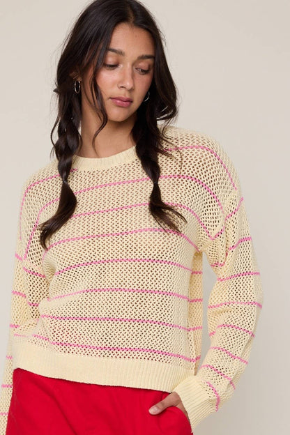 Sweaters / Open Knit Stripe / Butter / Pink