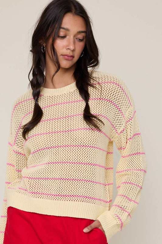 Sweaters / Open Knit Stripe / Butter / Pink