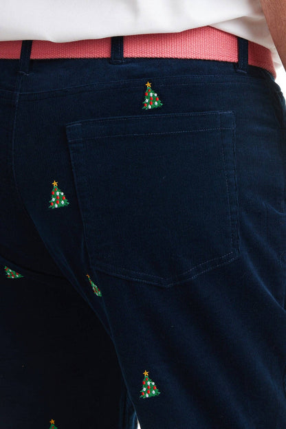 Castaway / The Wayfarer 5-Pocket Pinwale Cord / Navy w/ Christmas Tree