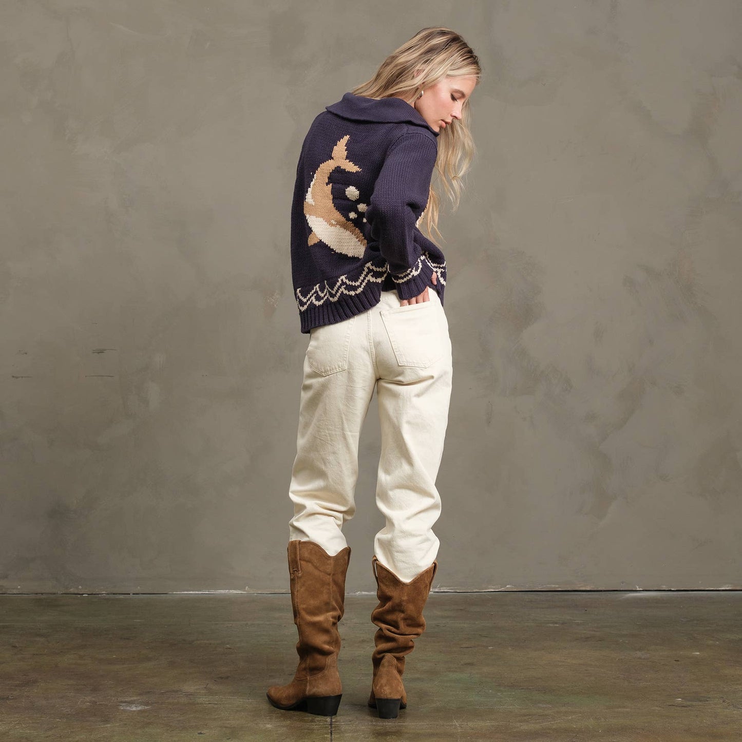 Jacquard Whale Knit Cardigan