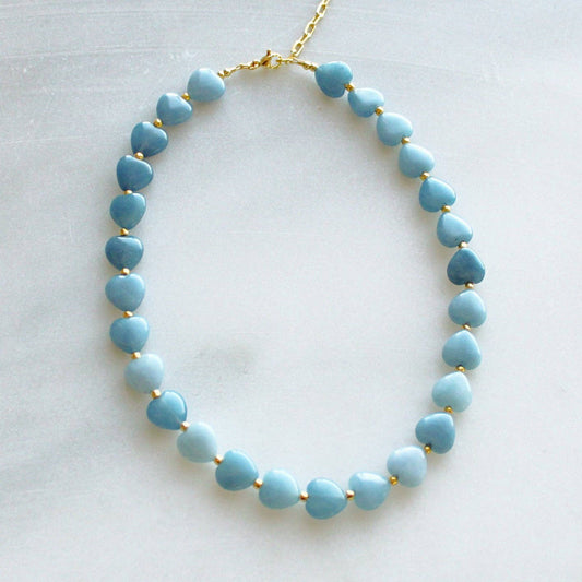 Necklace /  Lottie Beaded Heart / Blue Jade