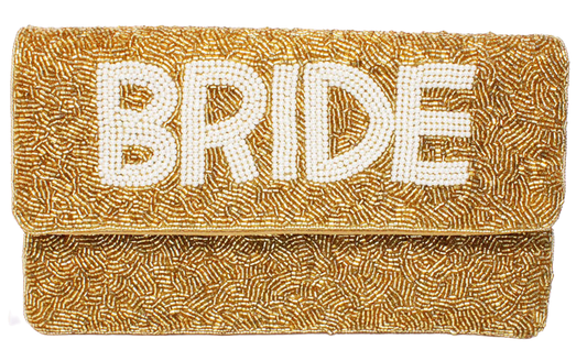 Beaded Bride Gold and Pearl Clutch