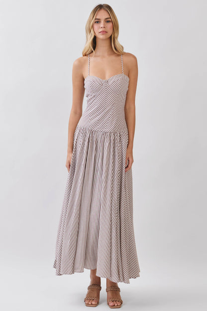 Dresses / Striped Sweetheart Neck Corset Maxi / Brown