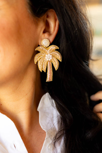 Earrings / Beaded Gold Palm Tree    