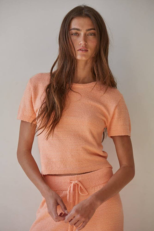 The Sweater Knit Short Sleeve Crop Top / Soft Peach