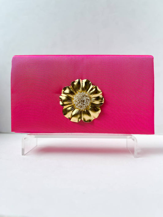 The Avery Pink Gold Blossom Clutch