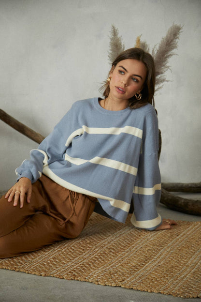 Two Tone Loose Knit - Dusty Blue