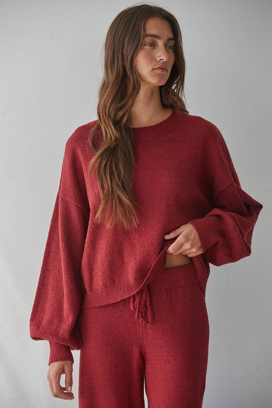 Sweaters / Relaxed Fit Pullover Sweater / Wine