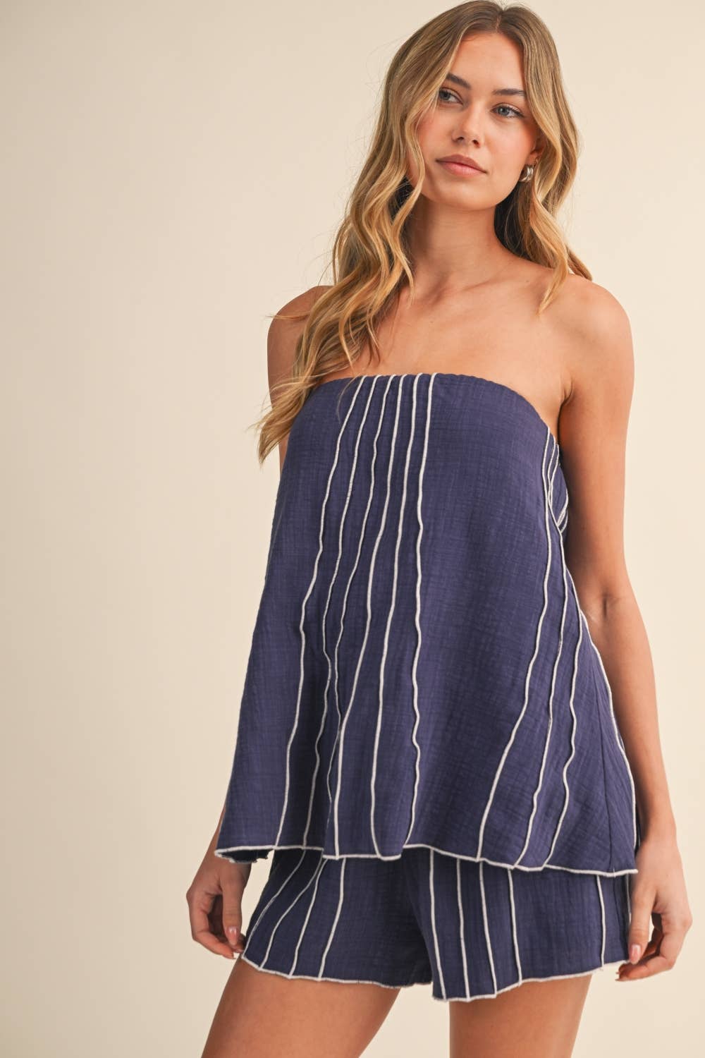 Shorts / Strapless Swing Top and Shorts Set / Navy