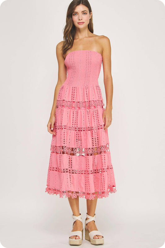 Dress / Eyelet Lace Tube Dress / Confetti Pink