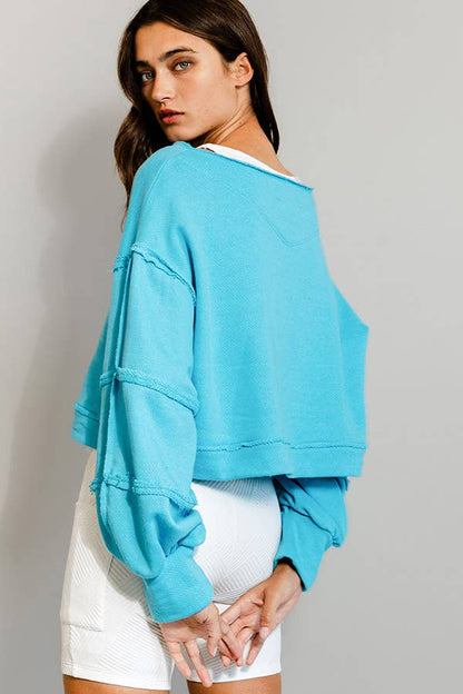 Solid Cropped Sweatshirt /  Sky Blue