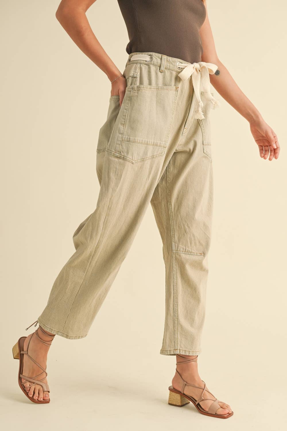 Barrel Cut Denim Pants / Lt Blue / Stripe