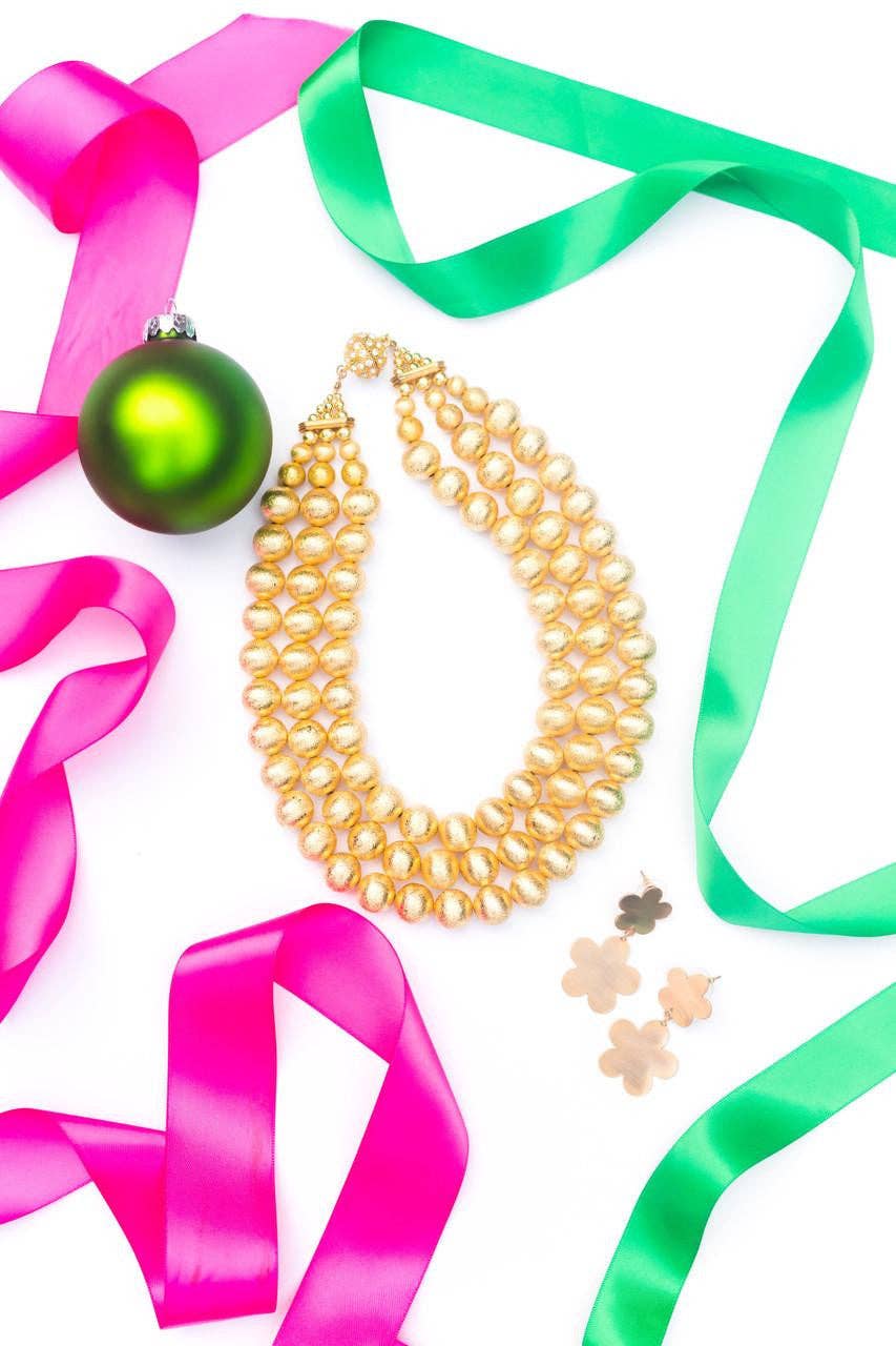 Necklace / Diana Gold Triple Strand Beaded