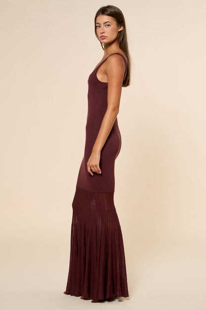Dresses / Sleeveless Knit Maxi W/Mesh Skirt / Brown
