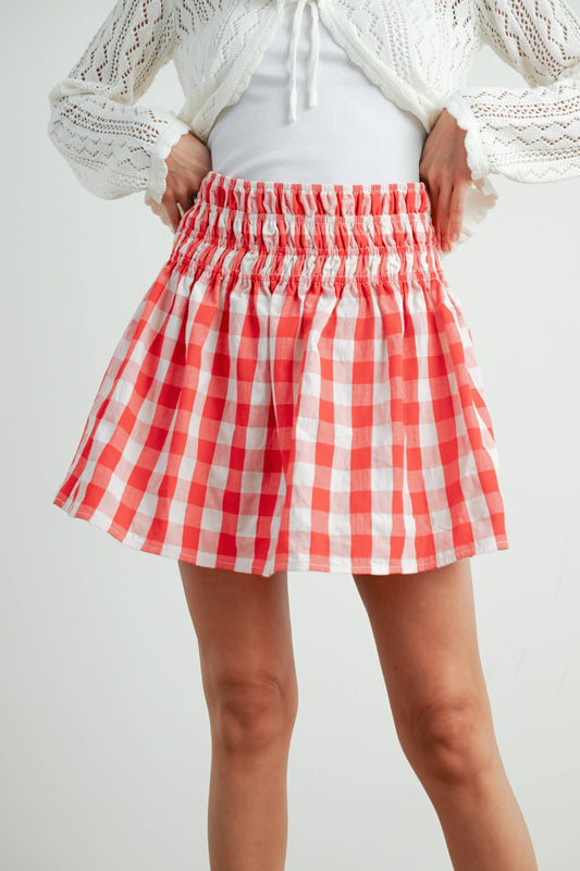 Checked Patterned Skirt / Red