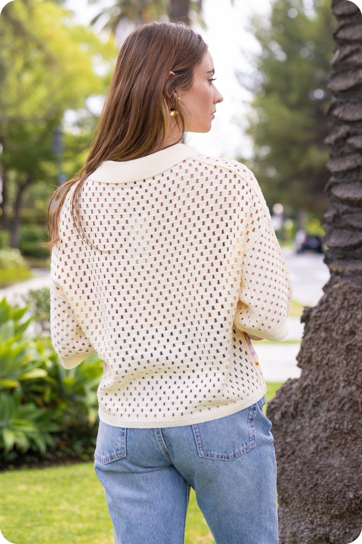 Collared Crochet Button Down / Cream Multi