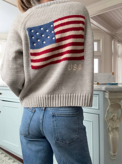 Sweaters /  Flag Crop Varsity Cardigan / Grey