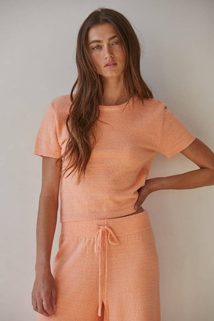 The Sweater Knit Short Sleeve Crop Top / Soft Peach