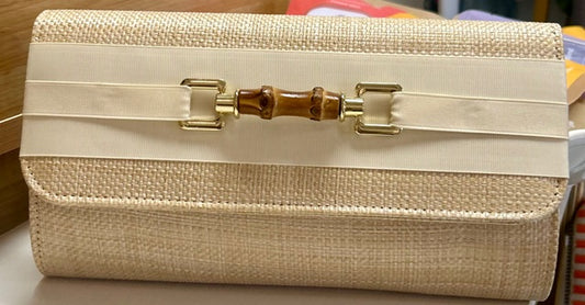 Straw Avery Clutch / Ribbon Loop / Cream