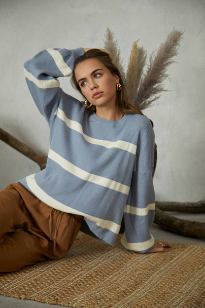 Two Tone Loose Knit - Dusty Blue