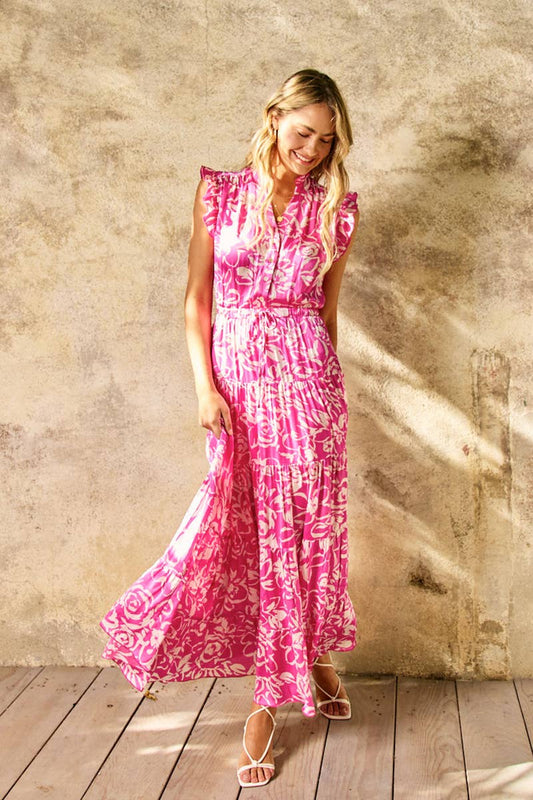 Floral Printed Maxi Dress / Pink