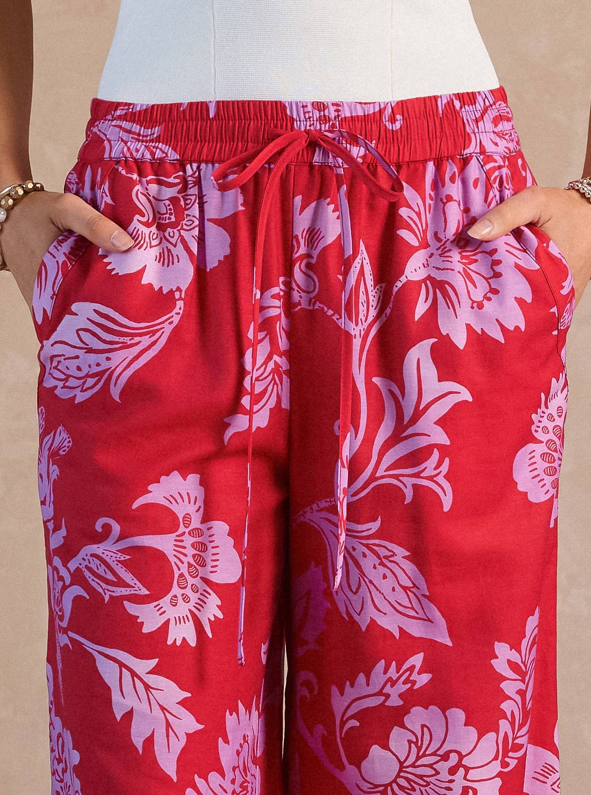 Pants / Floral Print Wide Leg  / Red/ Lt Purple