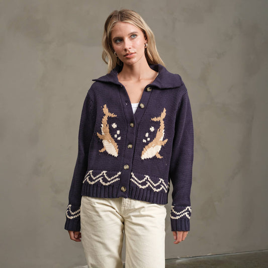Jacquard Whale Knit Cardigan