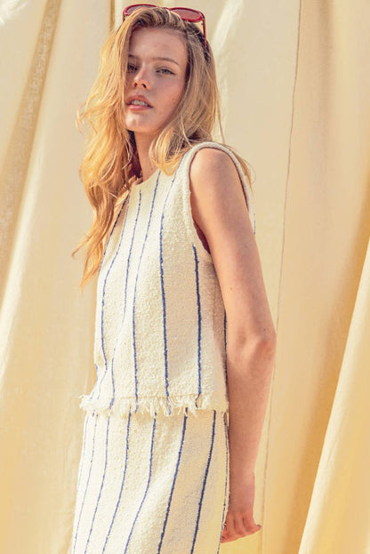 Knit Tessel Hem Sleeveless Top / Navy Stripe