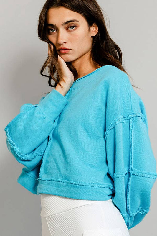 Solid Cropped Sweatshirt /  Sky Blue