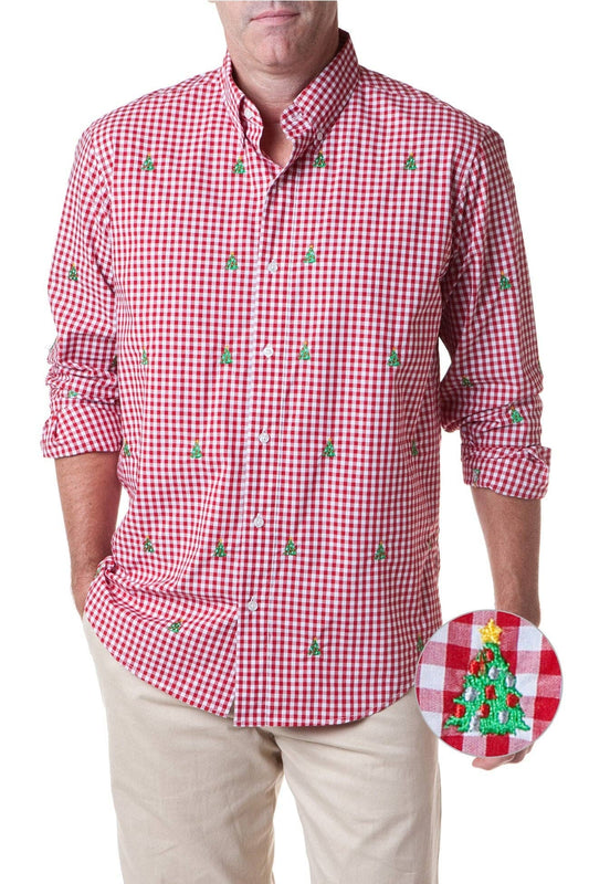 The Straight Wharf Gingham Shirt / Red / Christmas Trees