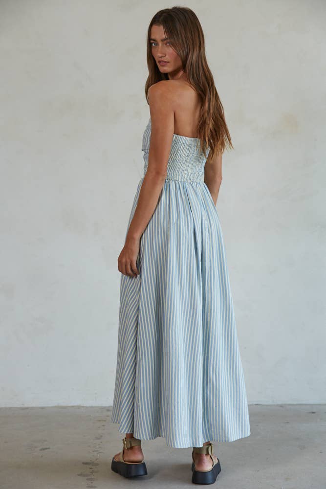 Dresses / Pleat Top Stripe Maxi / Dusty Blue