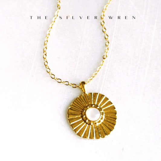 Necklace / Gold Burst Pendant  "18 inch