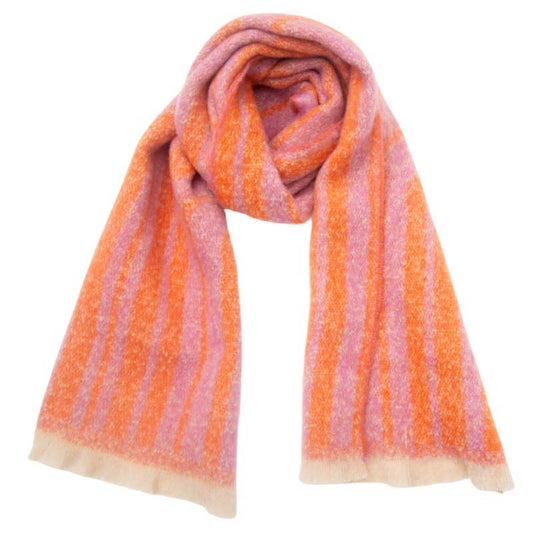 Soft Chunky Pink/Orange Geometric Lines Scarf