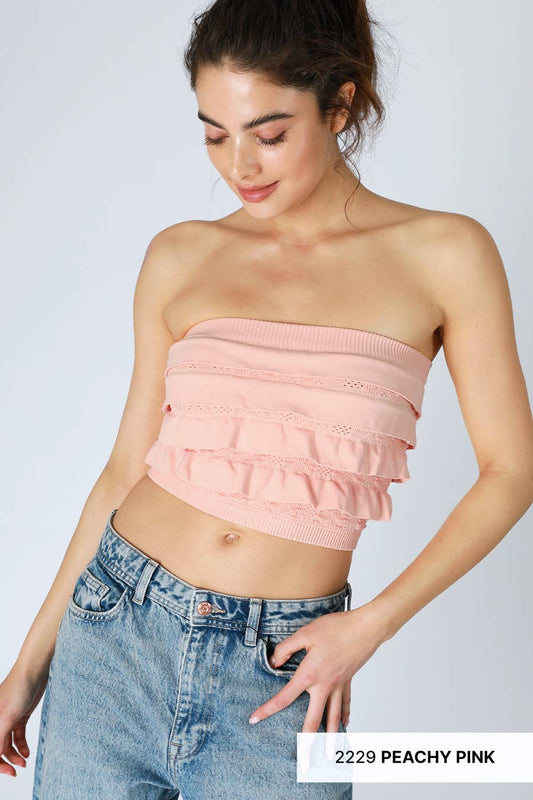 Layered Ruffle Tube Top / Peachy Pink O/S