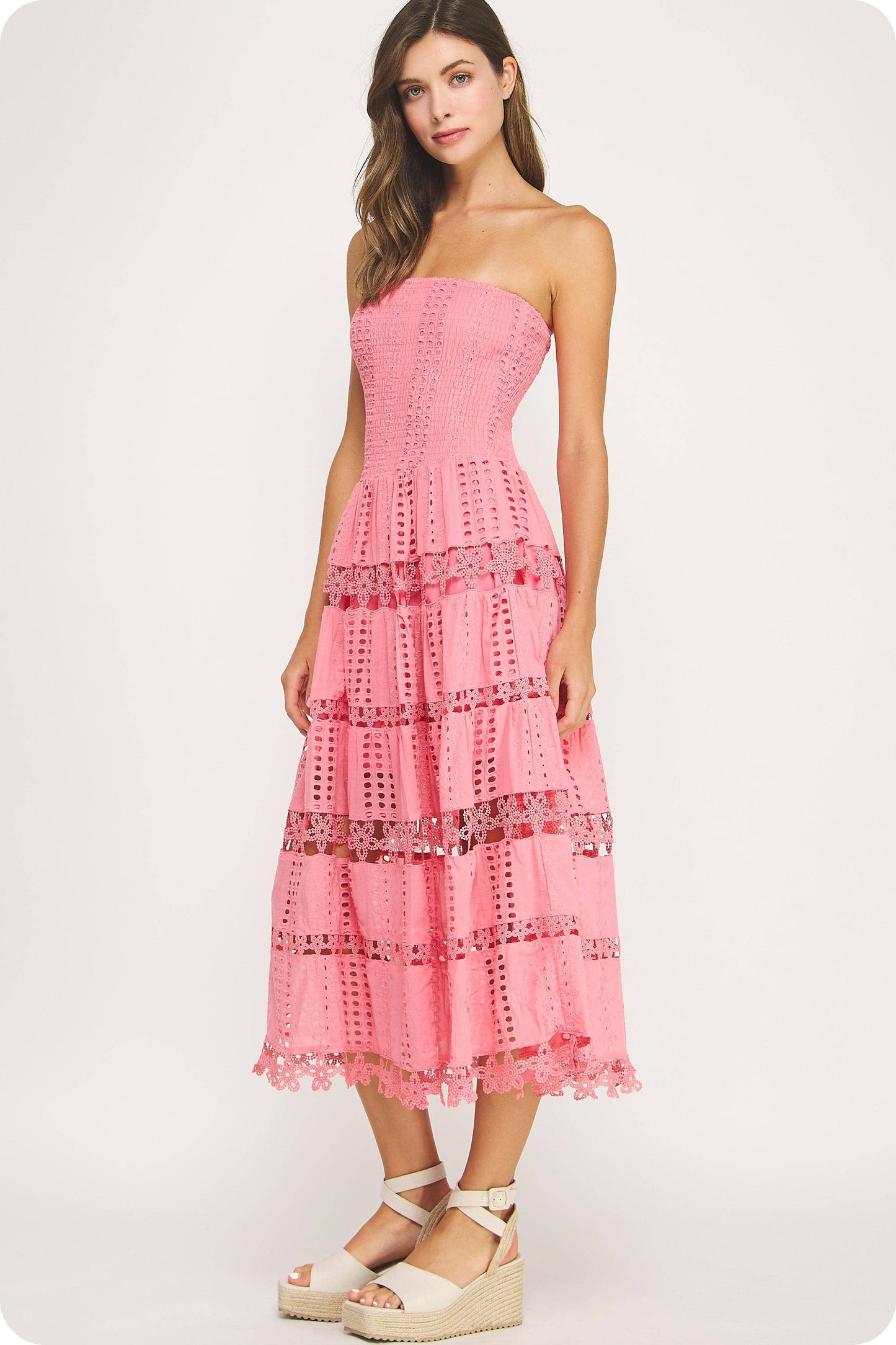 Dress / Eyelet Lace Tube Dress / Confetti Pink
