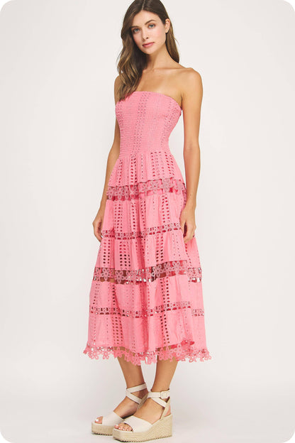 Dress / Eyelet Lace Tube Dress / Confetti Pink
