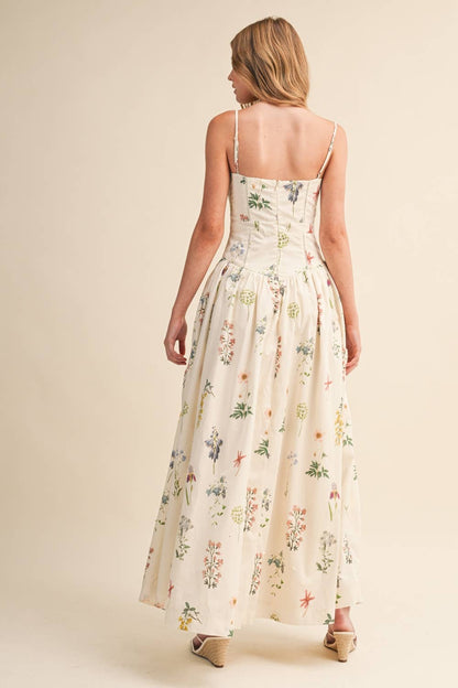 Dress / Drop Waist Cami Top Maxi / Cream Floral