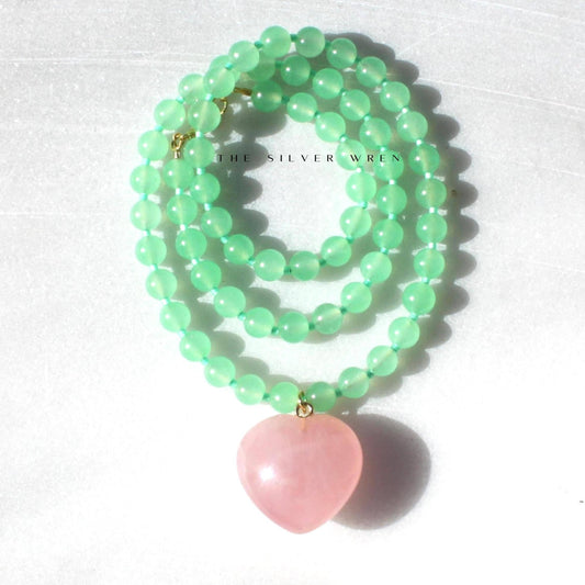 Tansy Beaded Necklace / Green / Rose Quartz