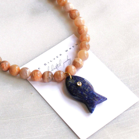 Necklace / Cece Peach Moonstone /  Lapis