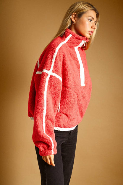 Sweaters / Sherpa Half Zip / Cherry
