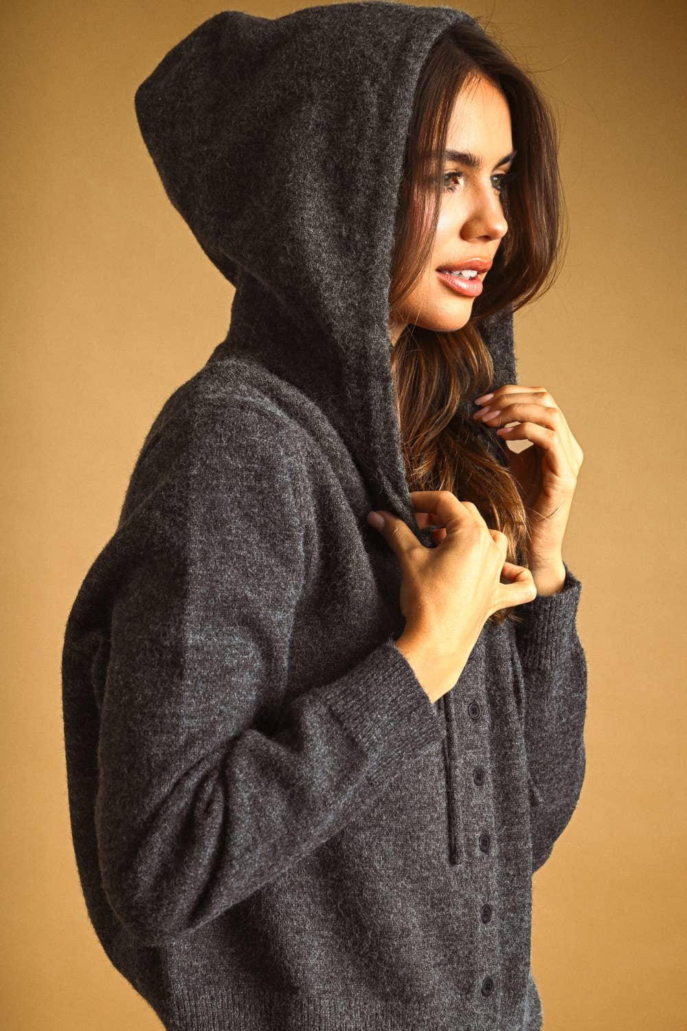 Tops / Knit Hooded Sweater Jacket / Charcoal