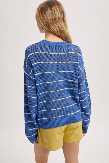Sweaters / Open Knit Stripe / Pacific / Off White