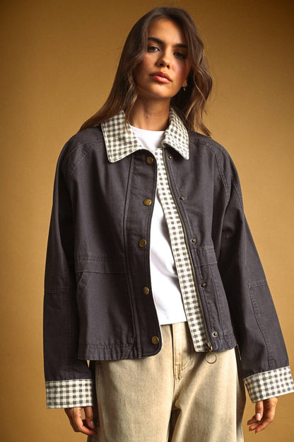 Jackets / Gingham Collar Twill / Charcoal