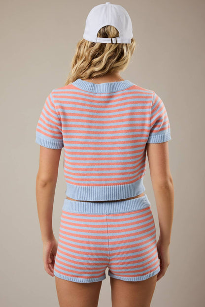 Sweater / Short Sleeve Crew / Blue/Orange